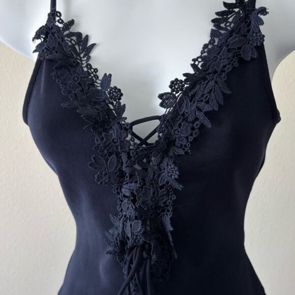 Y2K Bodysuit Large Floral Lace Deep V Neckline Romantic Dark Academia Balletcore - Picture 13 of 16